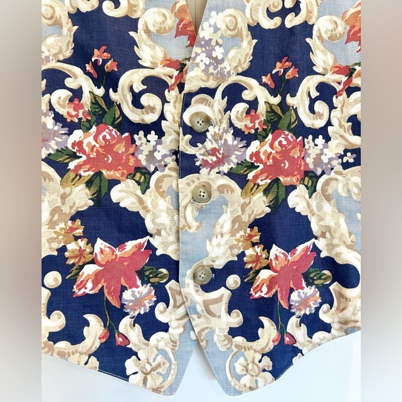 Classiques For Nordstrom Tapestry Vintage Vest Woman's Size Medium Linen Flowers - Picture 4 of 9